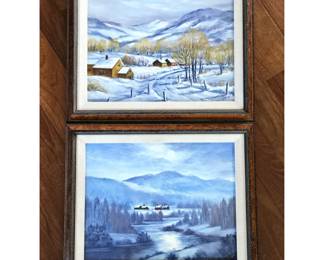 -Pair of Framed Winter Mountain Landscape Oil Paintings – Signed – 23" x 18.5"