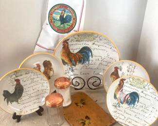 - Williams Sonoma Rooster-Themed Dinnerware Set with Copper Accents