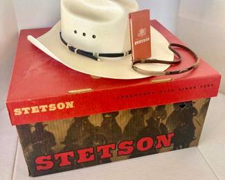  Stetson Straw Cowboy Hat Size 7 with Extra Leather Hat Band - New In Box
