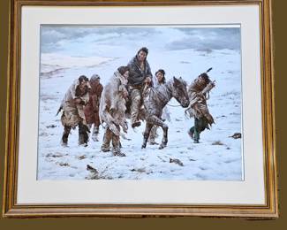 Howard Terpning Limited Edition Lithograph Double Signed Native American Winter Scene 828/1000