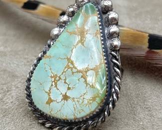 ST Lot #141 -Large Vintage Teardrop Turquoise and Silver Statement Ring Sz 9