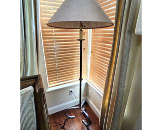 Heavy Iron Floor Lamp with Leather-Look Shade – 68” sculptural tripod-style base Tall