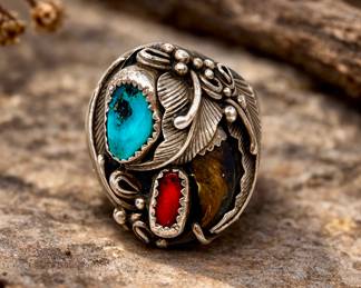 ST Lot #23 - Vintage Sterling Silver Multi-Stone Statement Ring in Size 12.5