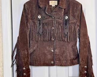 MB Lot #74 - Vintage Scully Brown Suede Fringe Western Jacket with Beaded Conchos (L)
