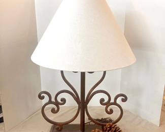  22-Inch Western Scroll Iron Table Lamp with White Fabric Shade