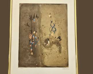 -Signed Limited Edition Abstract Etching Print 60/110 D. McRobert(?) Framed 18x23