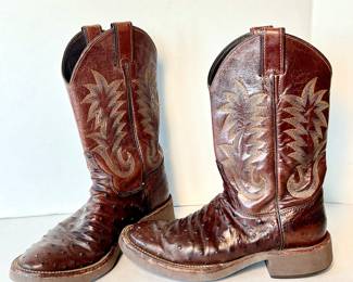 MB Lot #70 - Vintage Justin Ostrich Leather Cowboy Boots with Tekno Crepe Soles Sz. 8