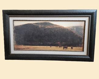  M Wilkinson(?) 36x20 Textured Lithograph Horses Mountain Landscape Art