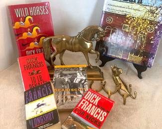 Vintage Brass Equine Decor Collection with Dick Francis Novels - Door Stop