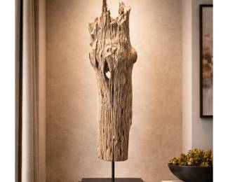 -Tall Sculptural Bleached Wood on Stand 49" Natural Organic Decor