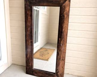 Antiqued Tin Frame Wall Mirror – Rustic Patina Finish – 24" x 47" Vertical