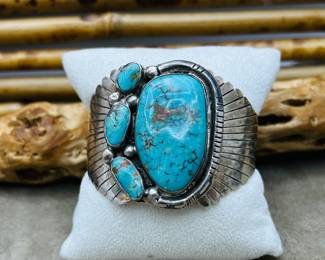 Vintage Native American Turquoise and Sterling Silver Cuff Bracelet