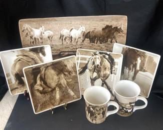 Equestrian-Themed Ceramic Dinnerware Set with Horse Performance Artwork