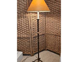 62" Wrought Iron Western Style Floor Lamp w Rawhide-Look Shade