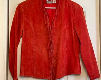 MB Lot #76 - Chico's Design Red Suede Leather Jacket with Fringe Detailing (1)