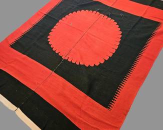 Southwestern Navajo-Style Handwoven Wool Blanket / Rug 75" x 52" Red & Black Eye Dazzler Pattern
