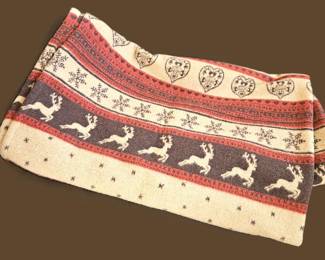 -Wool Throw Blanket with Deer, Snowflake & Heart Pattern 60" x 54"