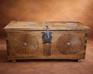 Small Antique Carved Mahogany Blanket Chest / Trunk w Iron Hardware – 34"