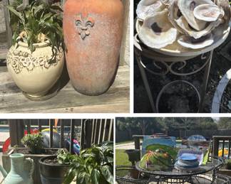 Pots, plants and patio furniture.