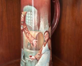 Antique porcelain tankard handpainted large beer pitcher 