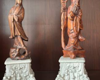 Vintage hand carved wooden Chinese figurines 