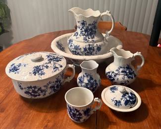 7 piece Blue and White Floral Porcelain set