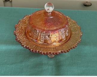 Implerial Glass Luster Rose Carnival Glass Butter Dish