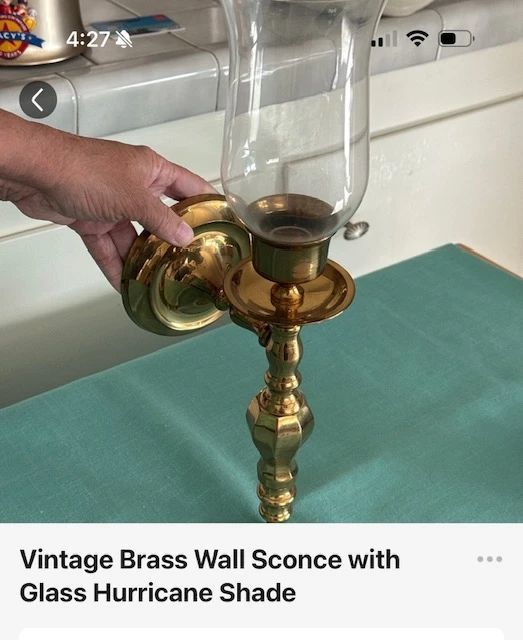 Vintage Brass Wall Sconce with Glass Hurricane Shade
