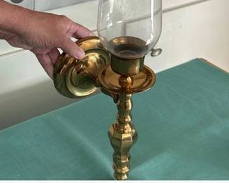 Vintage Brass Wall Sconce with Glass Hurricane Shade