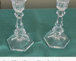 Set of Two Vintage Clear Crystal Candlestick Holders