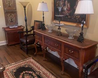 Early Sideboard, Antique Painting, Castillian Lamps, Etc