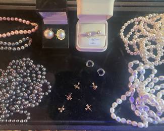 Mauve Pearl Earrings, Diamond Earrings and Pearls w/ Gold Clasps 