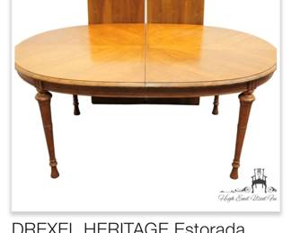 Drexel Estorada - The table is absolutely stunning with the inlaid top and turned legs with 2 leaves and extends to 104” oval table - The table is absolutely stunning with the inlaid top and turned legs with 2 leaves and extends to 104” oval table