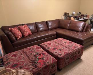 Gorgeous Brown Leather Sectional Sofa - In great condition! | Dimensions: Left Side 127" Wide, Right Side 90" Wide, 41" deep, 33" high to back cushions