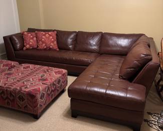 Gorgeous Brown Leather Sectional Sofa - In great condition! | Dimensions: Left Side 127" Wide, Right Side 90" Wide, 41" deep, 33" high to back cushions