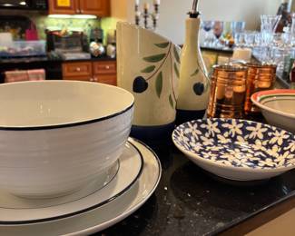 Crate + Barrel Roulette Blue Band Dishes