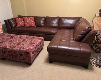 Gorgeous Brown Leather Sectional Sofa - In great condition! | Dimensions: Left Side 127" Wide, Right Side 90" Wide, 41" deep, 33" high to back cushions
