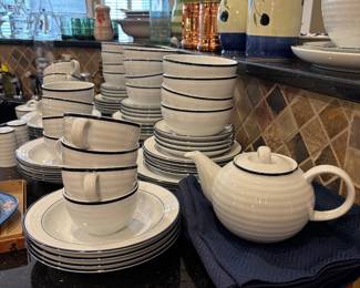 Crate + Barrel Roulette Blue Band Dishes