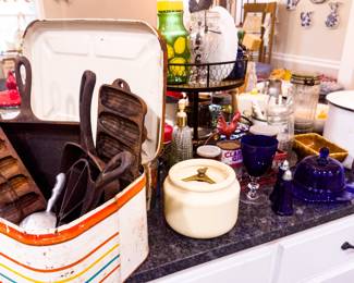 Cast Iron Dishes and Vintage Bread Box