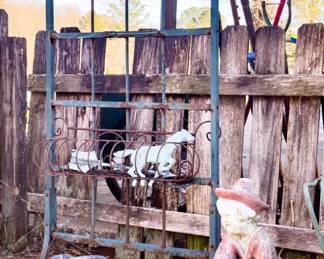 Decorative Iron Patio Furniture, Cement Statue, and Decor