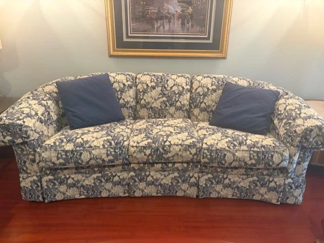 blue print sofa and loveseat