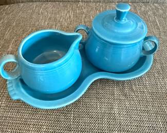 Fiesta Ware Turquoise Sugar and Creamer Set with Tray