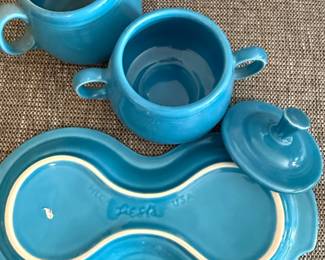 Fiesta Ware Turquoise Sugar and Creamer Set with Tray second image