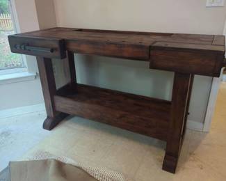 Lot 100:Pottery Barn Rustic bar rough sawn oak 64 x21. Very well made