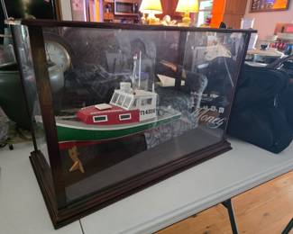 WOODEN SHIP MODEL WITH CASE 