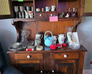 MATCHING HUTCH LOADED WITH VINTAGE AND ANTIQUE ITEMS 