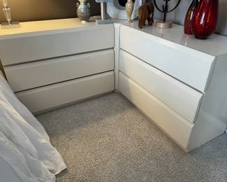 Both dressers are 17 x 38 with a spacer that is 17 x 38. Part of the white lucite bedroom set.