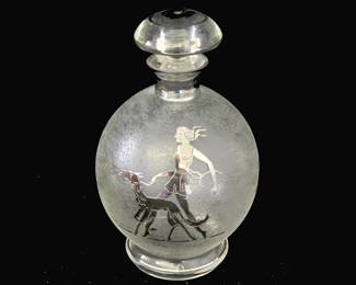 Lovely Decanter with Silver Overlay Topless Lady Walking her Dog