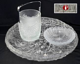 Iittala Glass Huge and Substantial Iittala Tray and Wirkkala Ice Bucket