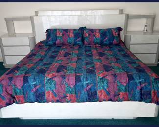 Custom Made Mica King Size Bed with Headboard and Attached Nightstands